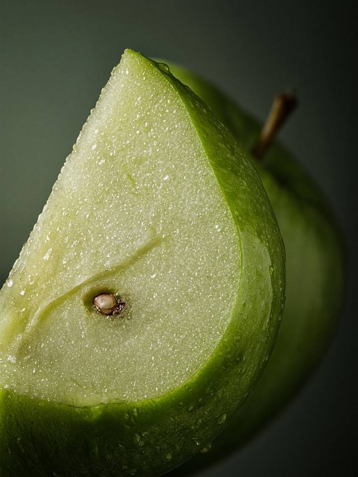 Close view of a cut green apple